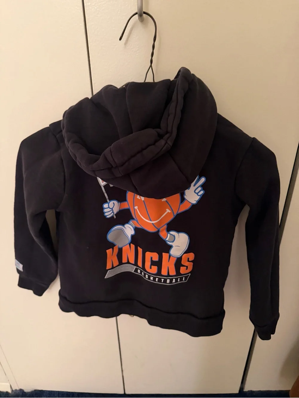 Kids Knicks Black Hoodie with Orange Basketball Graphic